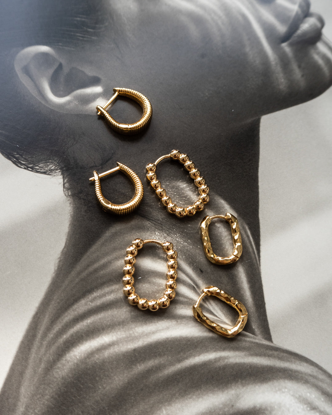 Beaded Chain Link Huggies - Gold — detail view