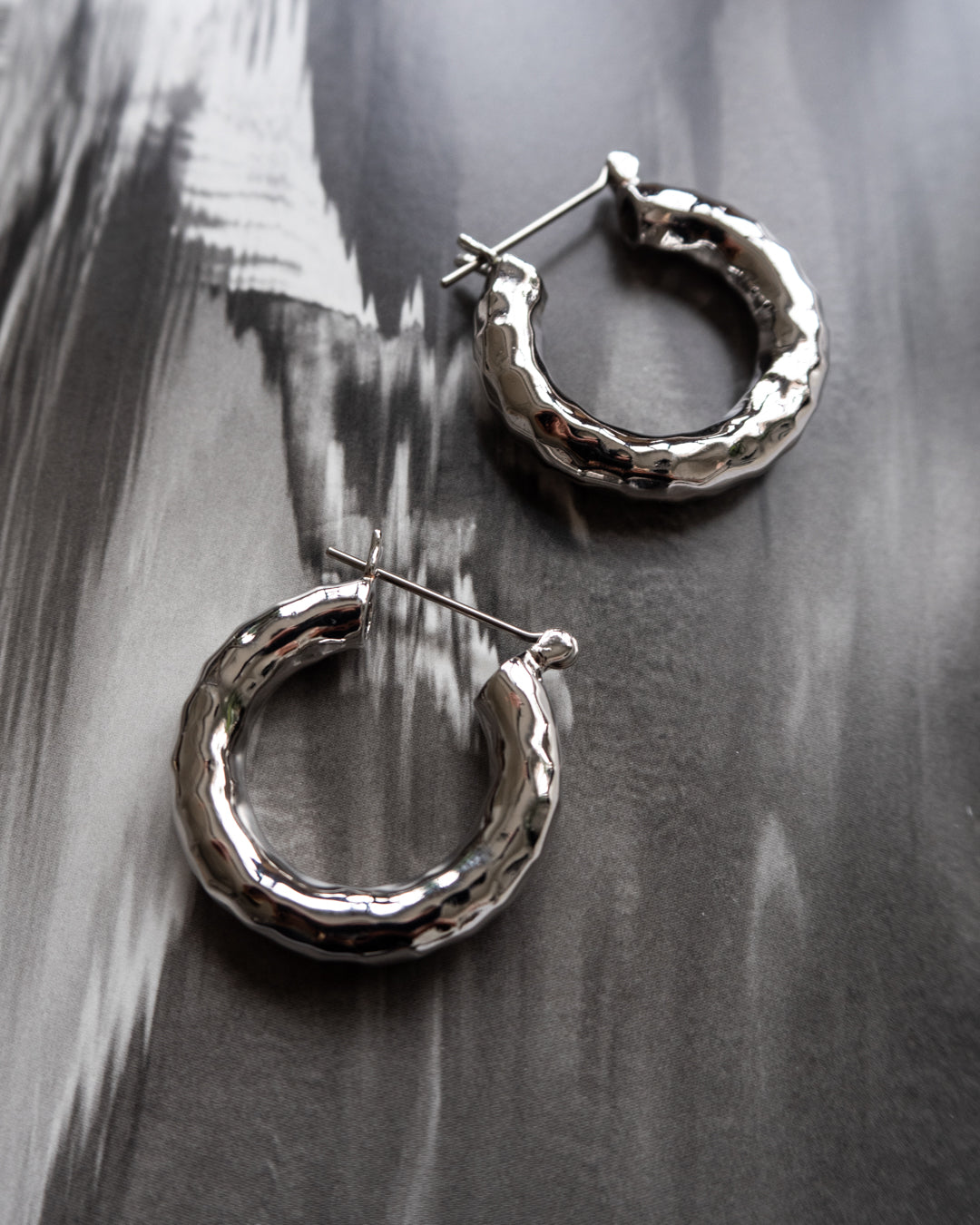 Hammered Baby Amalfi Hoops - Silver — detail view