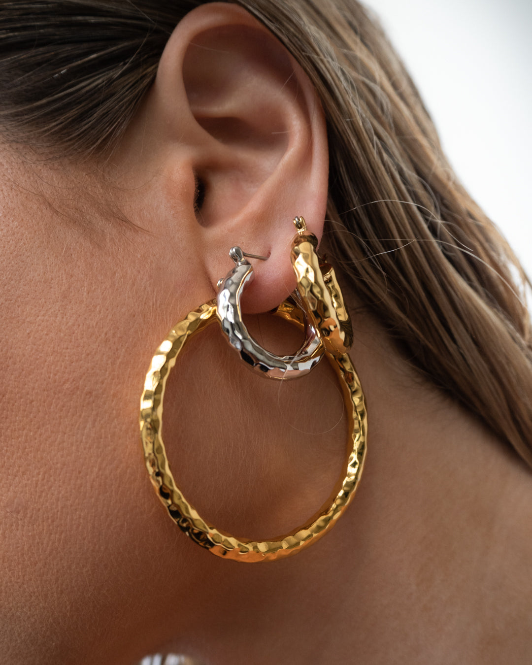 Hammered Baby Amalfi Hoops - Silver — alternate view 2