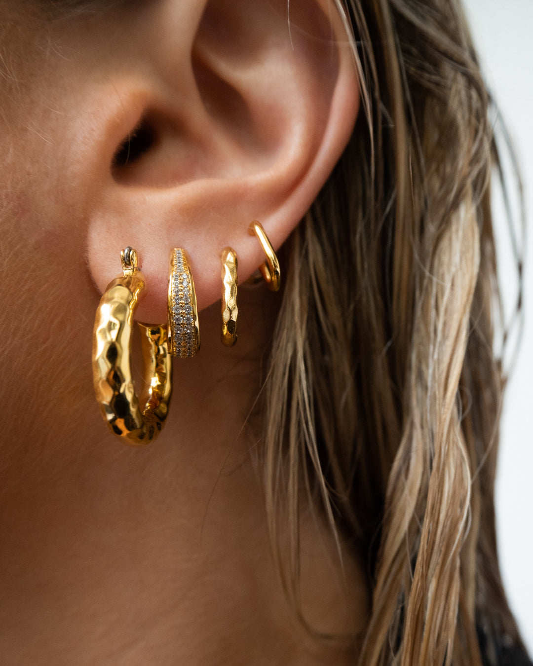 Hammered Baby Amalfi Hoops - Gold — another angle 2