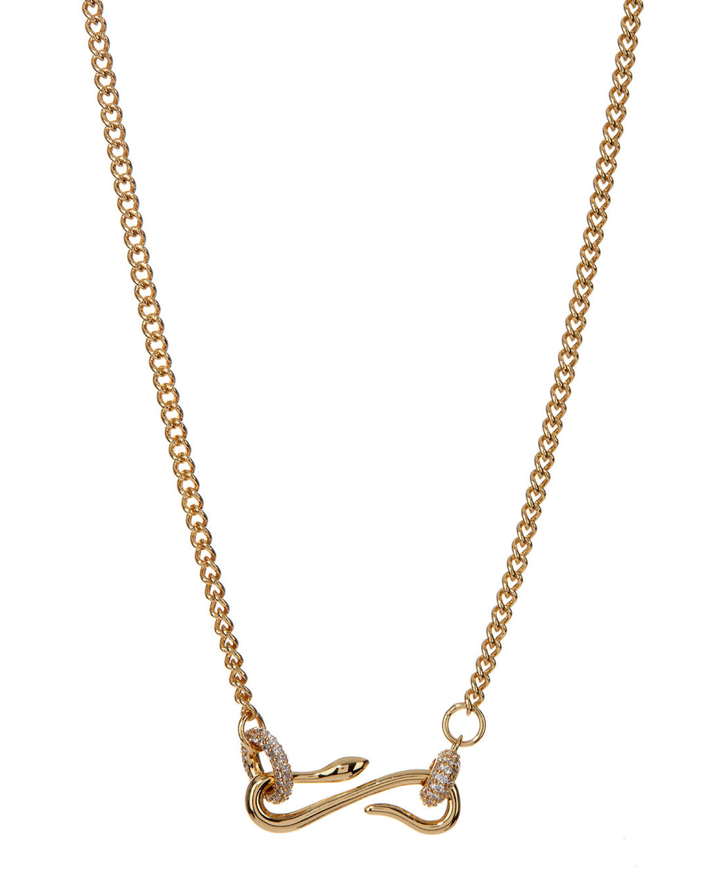 Pavé Hook Charm Necklace - Gold