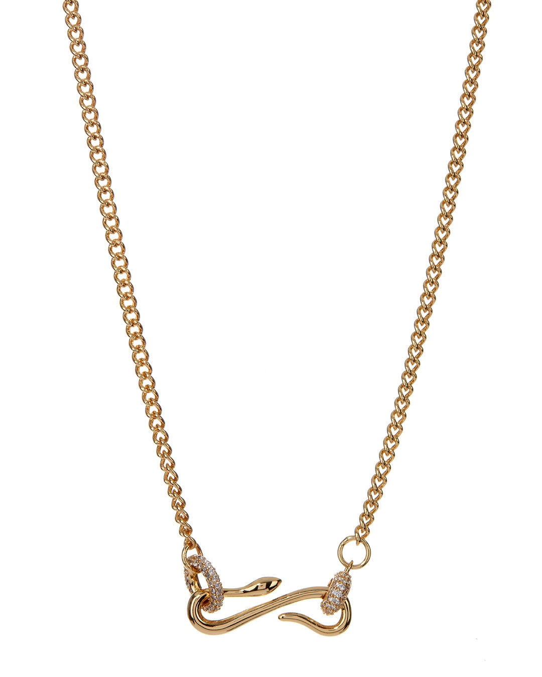 Pavé Hook Charm Necklace - Gold