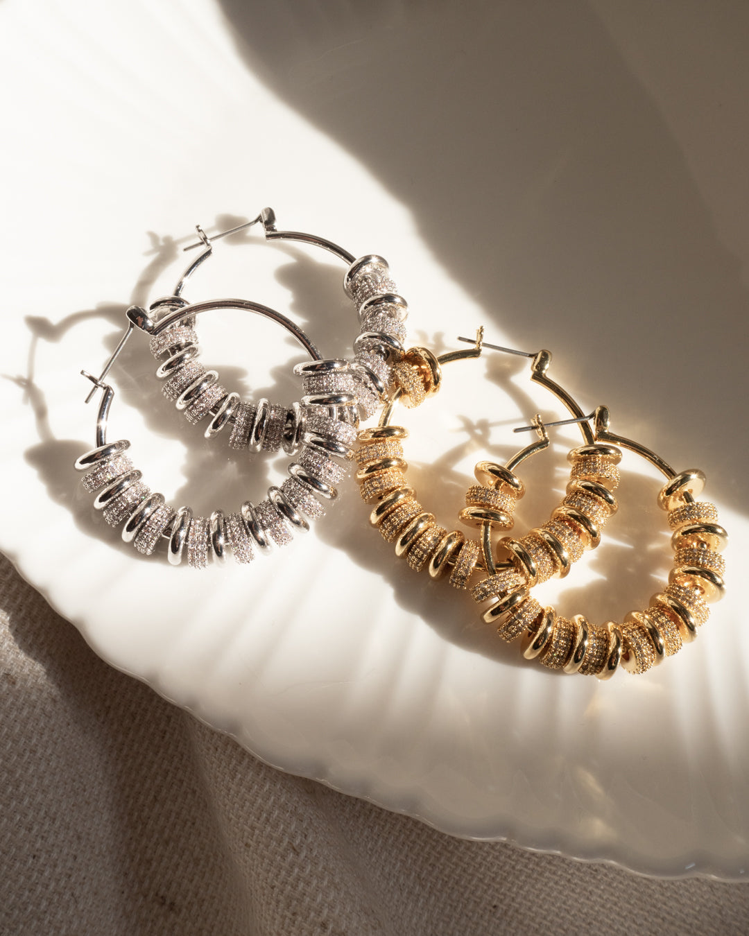 Pave Washer Hoops- Gold — another angle