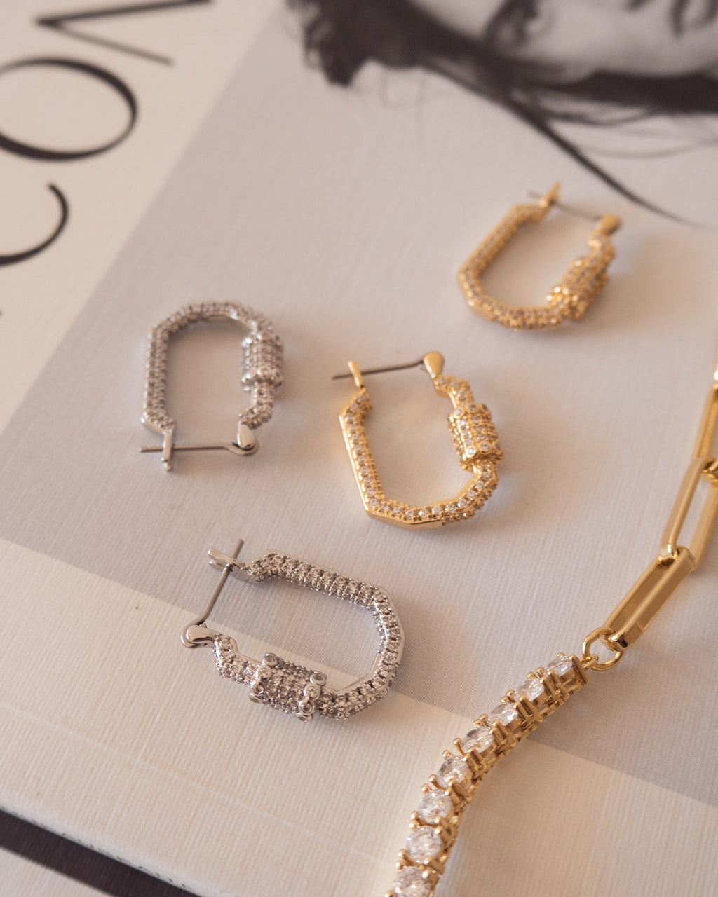 Pavé Carabiner Hoops - Gold — alternate view