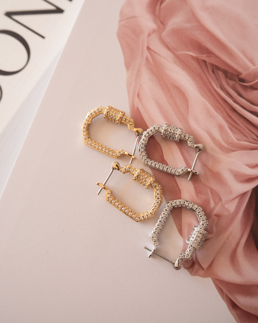 Pavé Carabiner Hoops - Silver — another angle