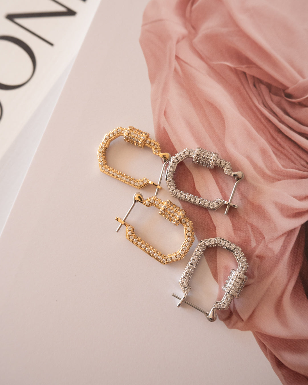 Pavé Carabiner Hoops - Silver — another angle