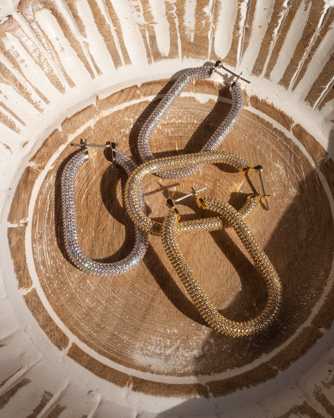 Pave Amber Hoops- Silver — alternate angle
