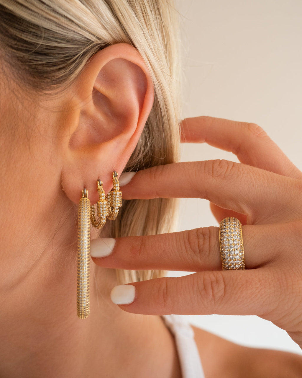 Pave Amber Hoops- Gold — alternate view 2