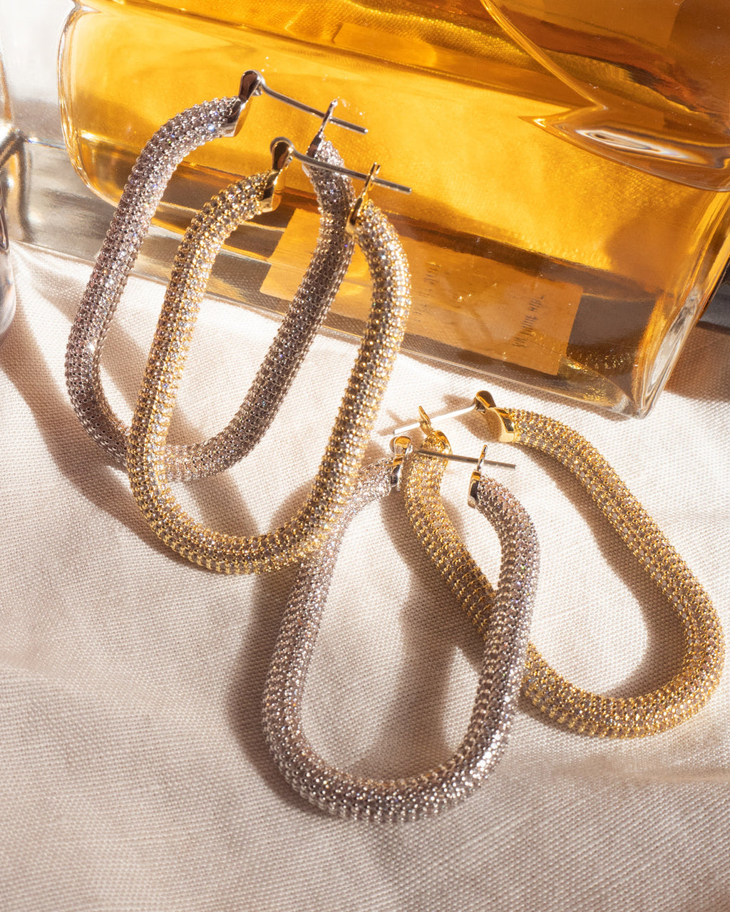 Pave Amber Hoops- Silver — alternate view