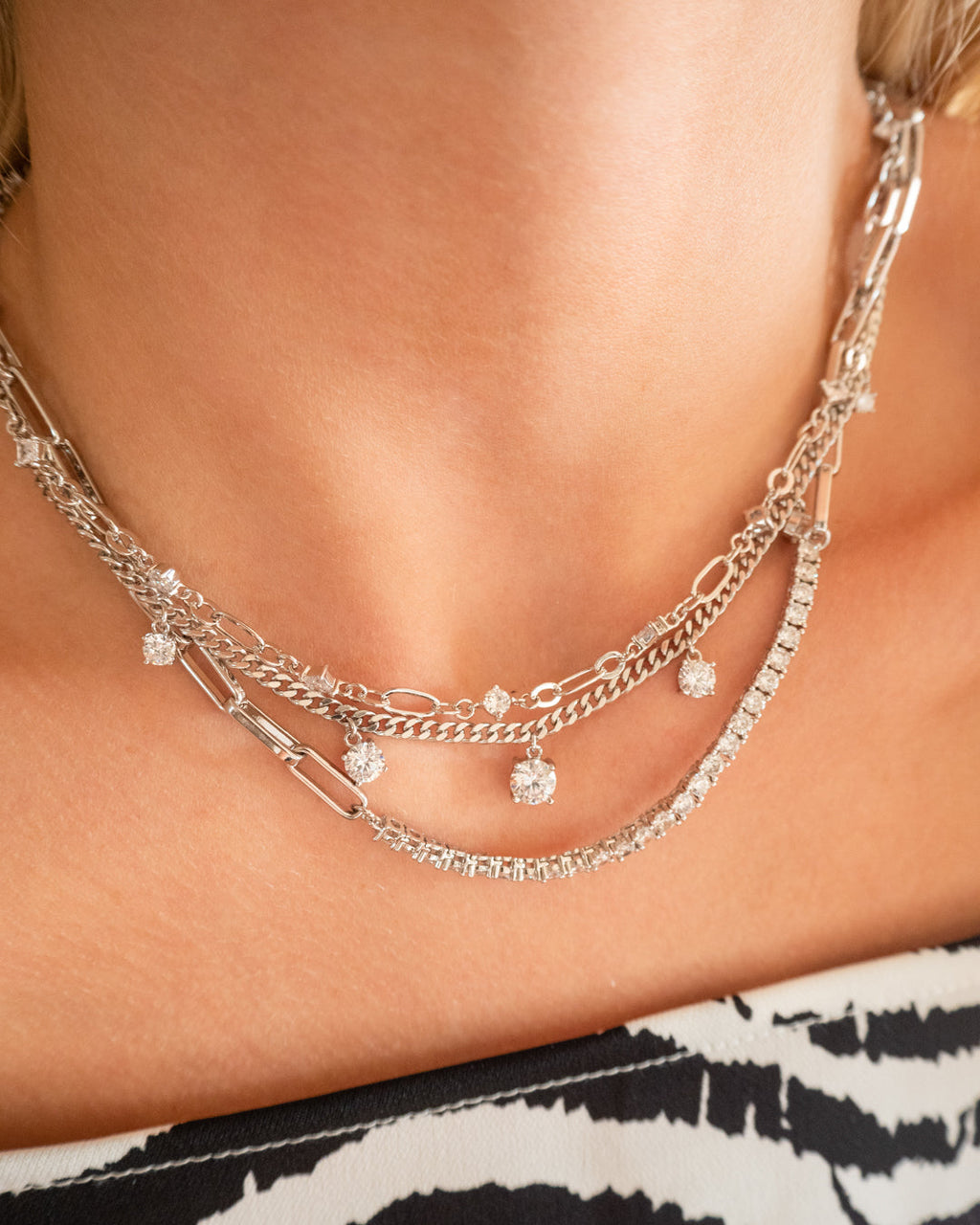 Cher Diamonte Necklace - Silver — another angle