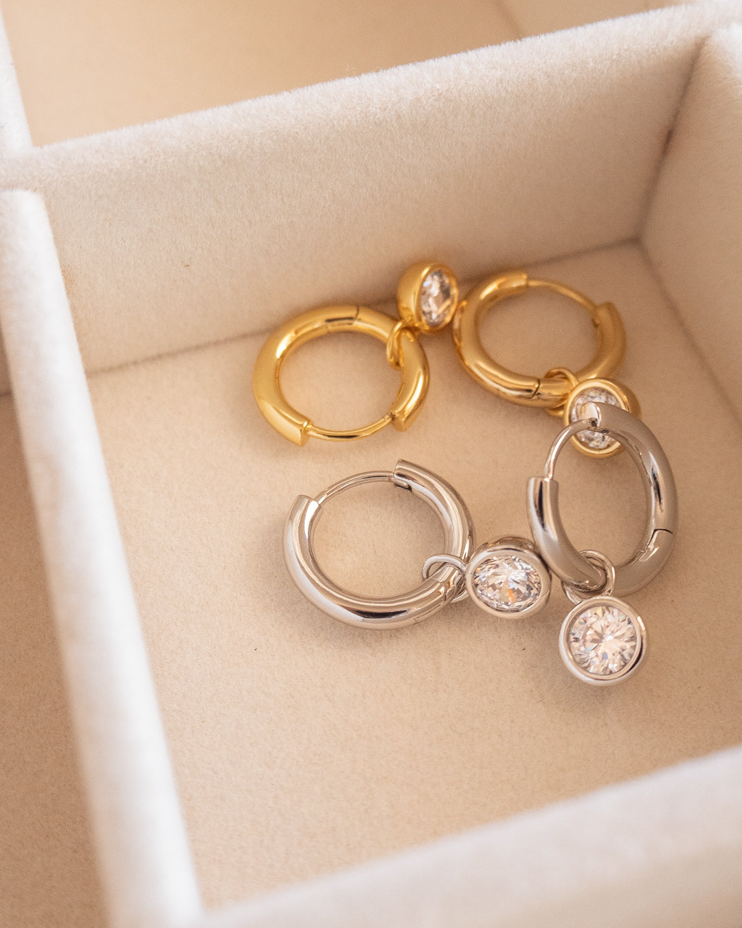 Bezel Charm Huggies - Gold — alternate view