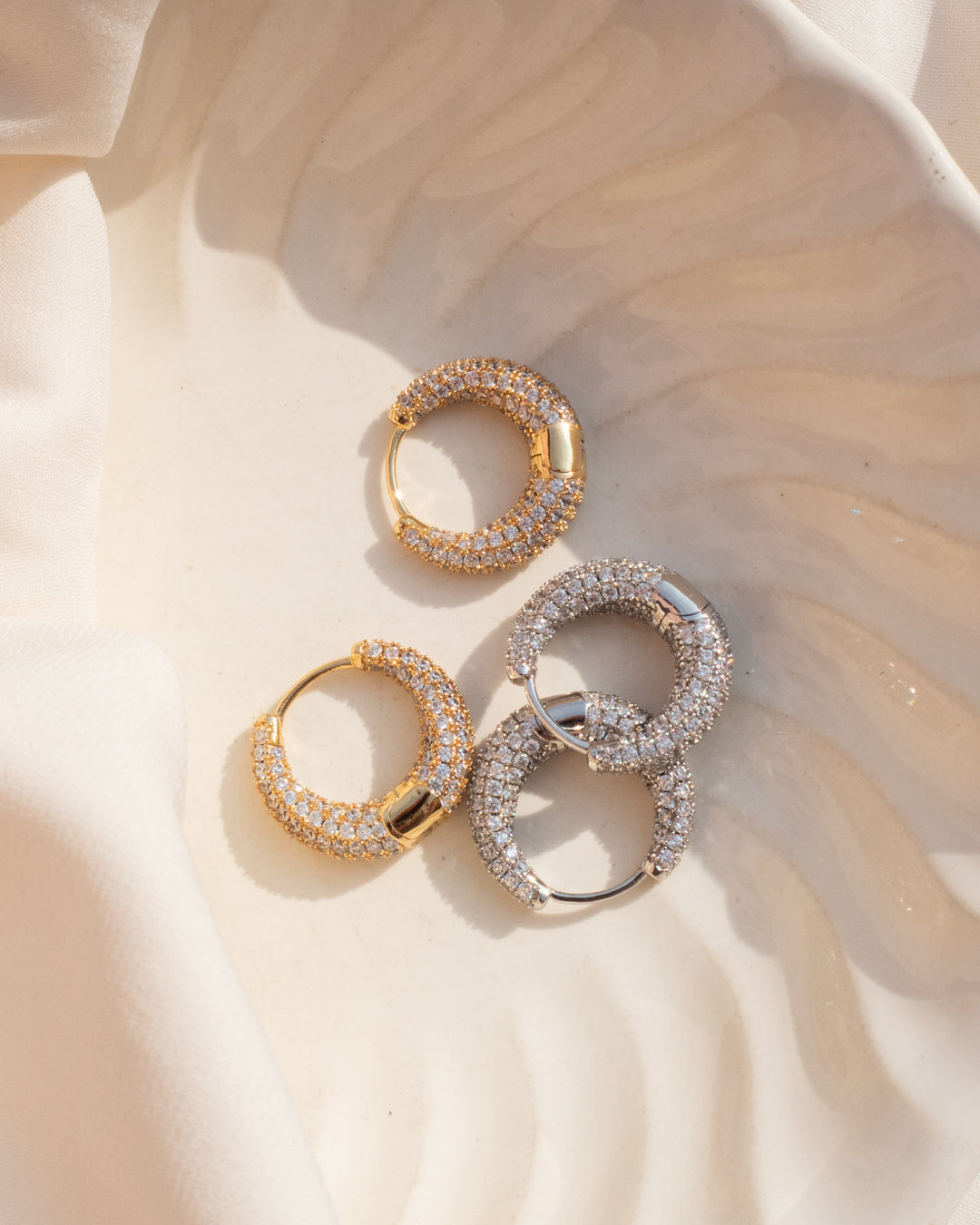 Pavé Marbella Hoops - Gold — alternate angle