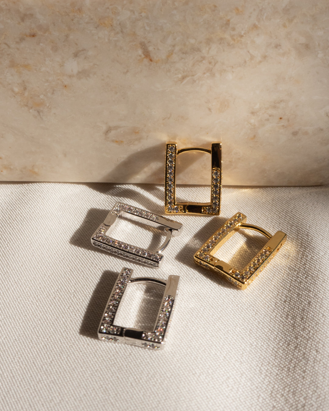 Pavé Mini Boxer Hoops - Silver — alternate angle