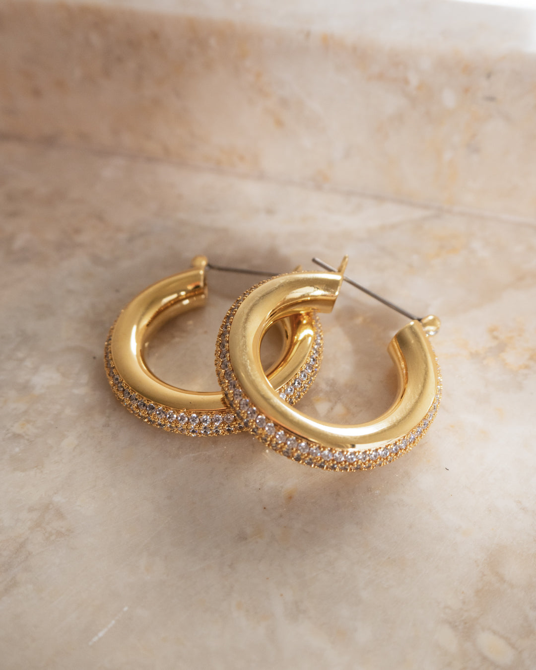 Pavé Stripe Baby Amalfi Hoops - Gold — detail view