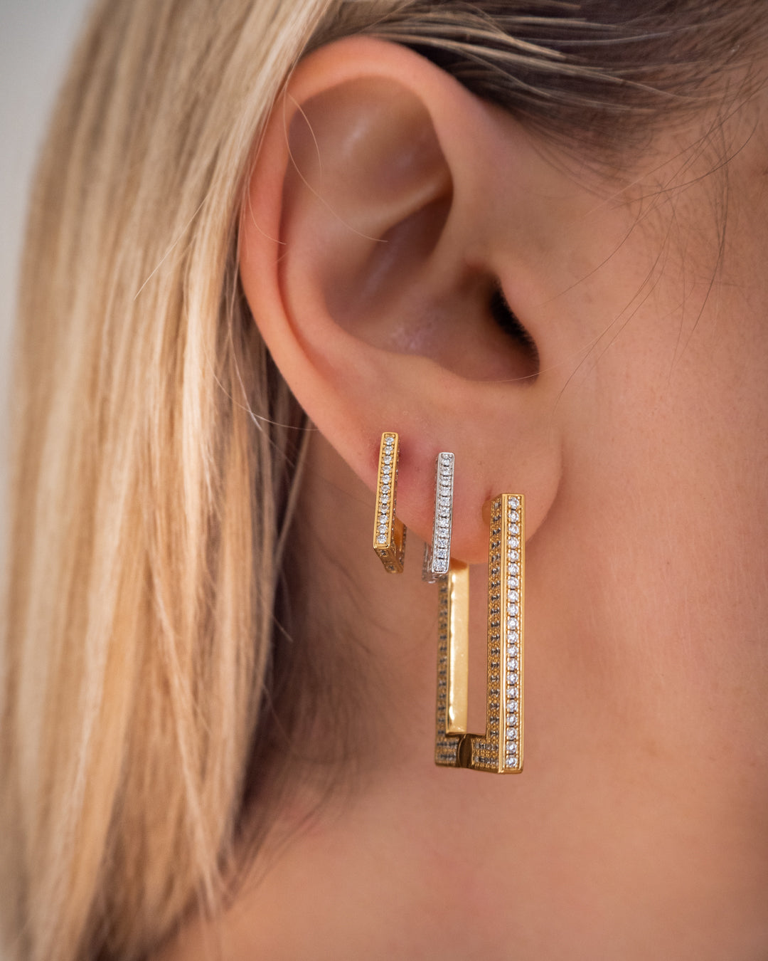 Pavé Mini Boxer Hoops - Silver — alternate view