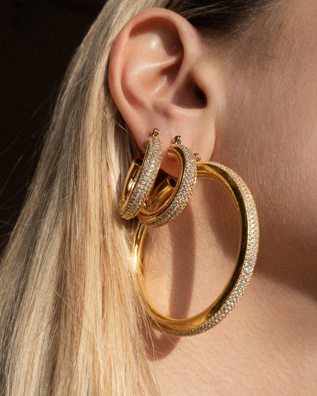 Pavé Stripe Amalfi Hoops - Gold — another angle