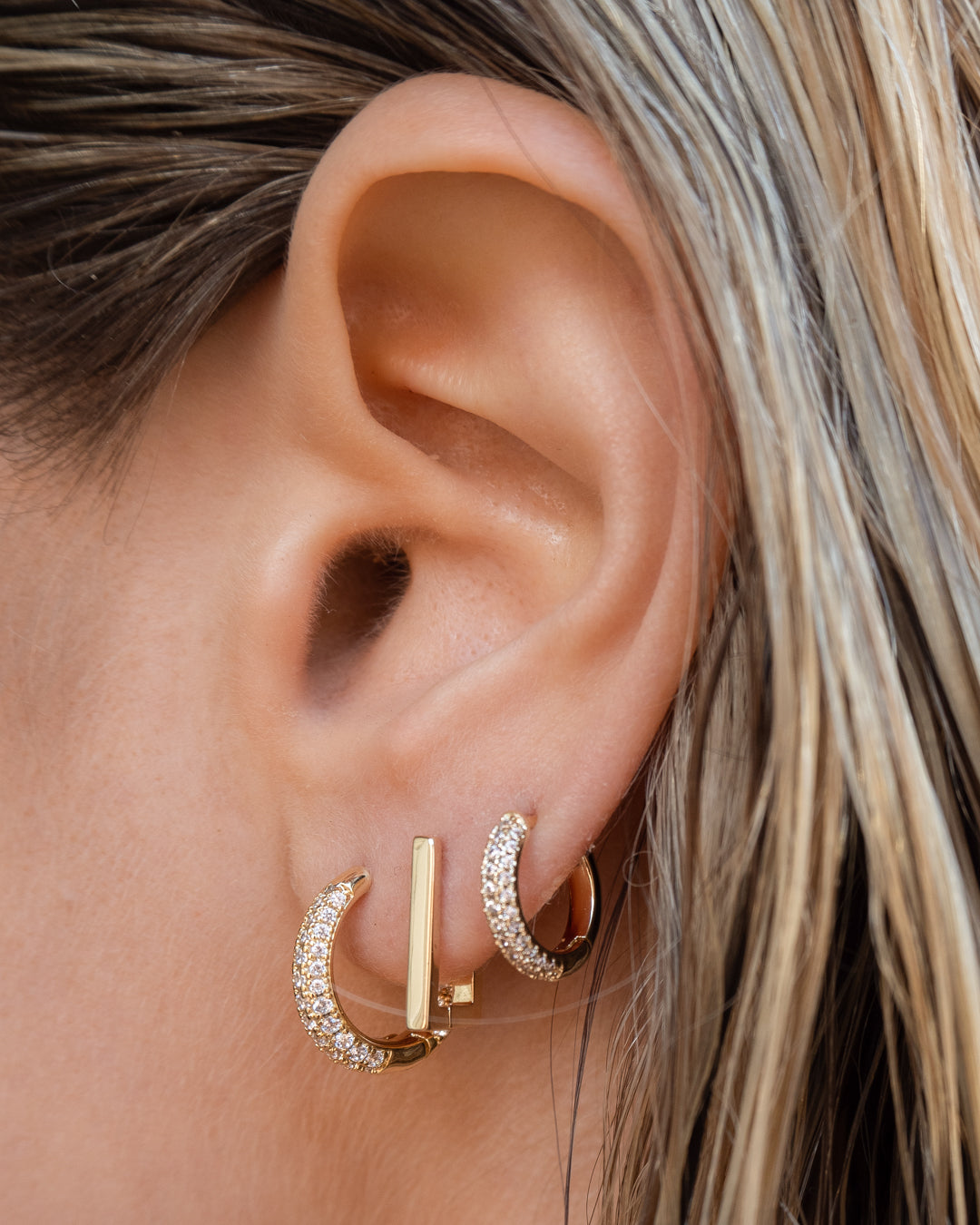 Pavé Dome Huggies - Gold - Earrings — alternate view