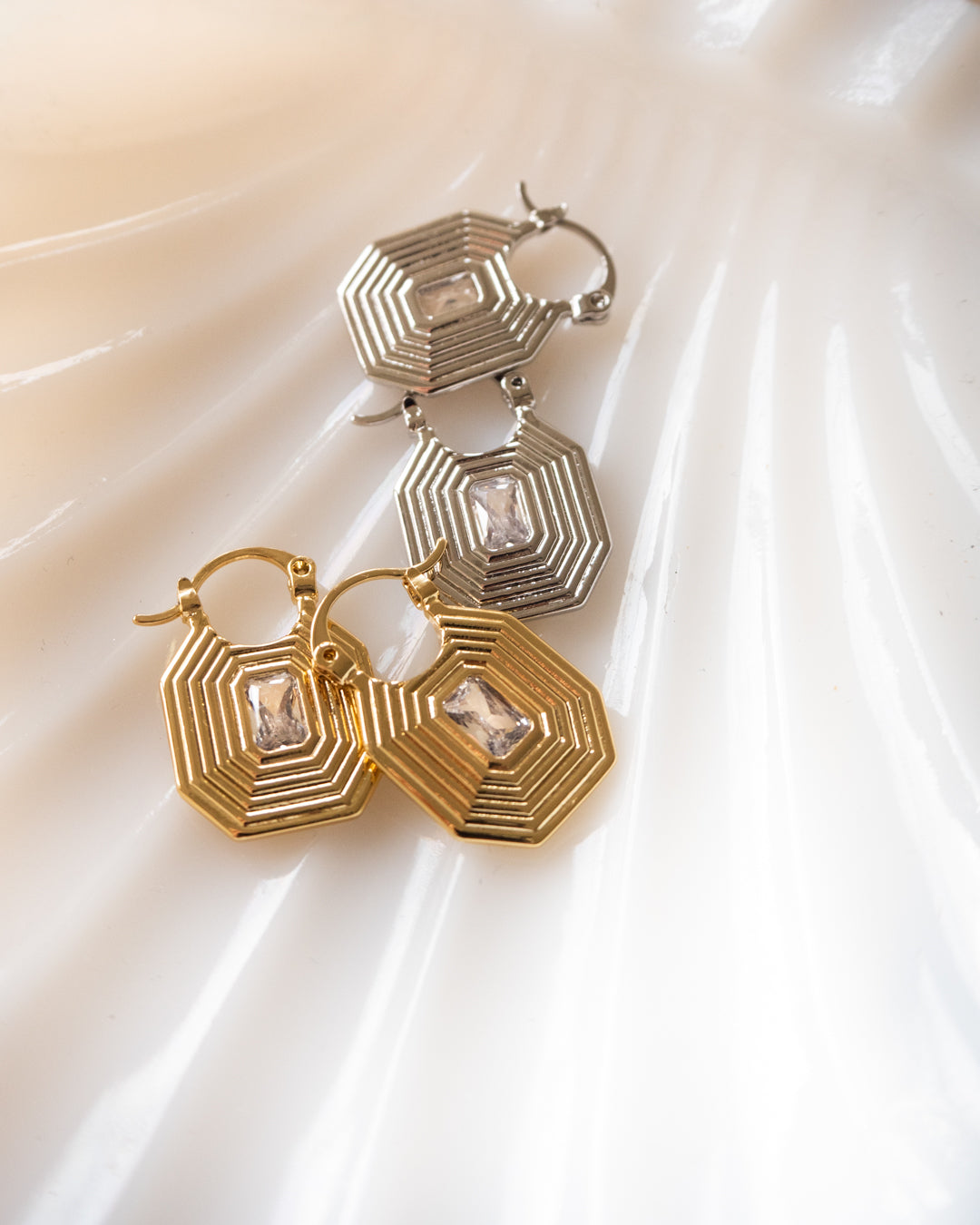Ridged Pyramid Pendant Earrings - Silver — alternate view