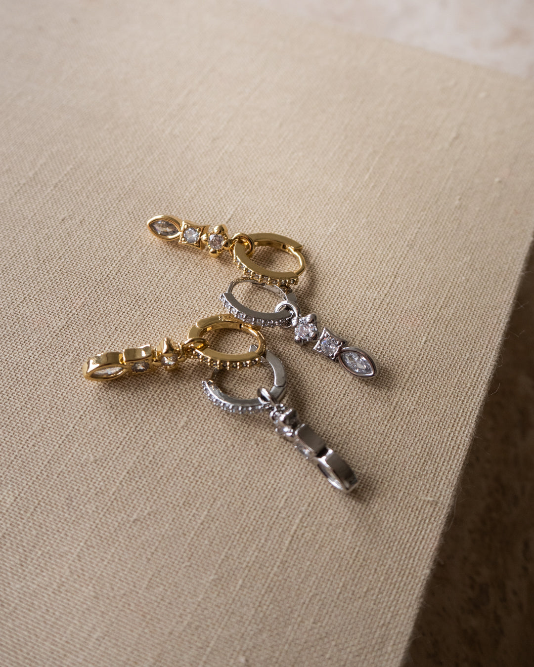 Bezel Charm Drop Huggies - Silver — alternate view
