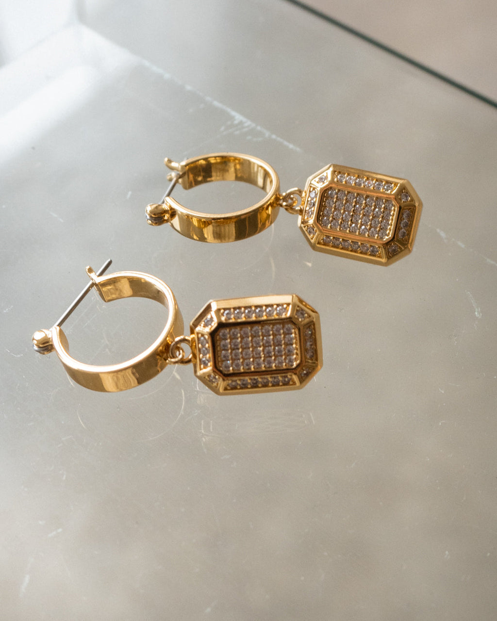 Faceted Diamond Statement Hoops - Gold — alternate angle