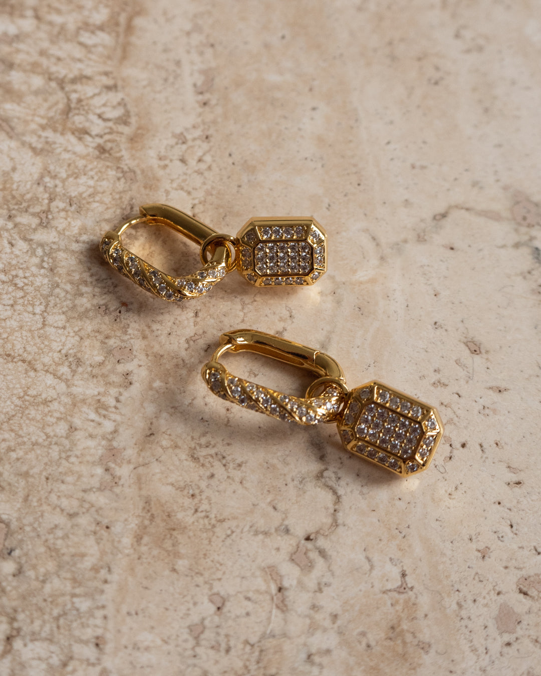 Faceted Diamond Huggies - Gold - Earrings — detail view