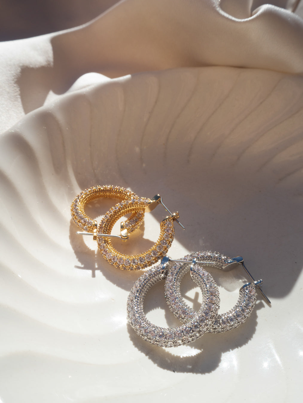 Pavé Estelle Hoops - Gold — another angle