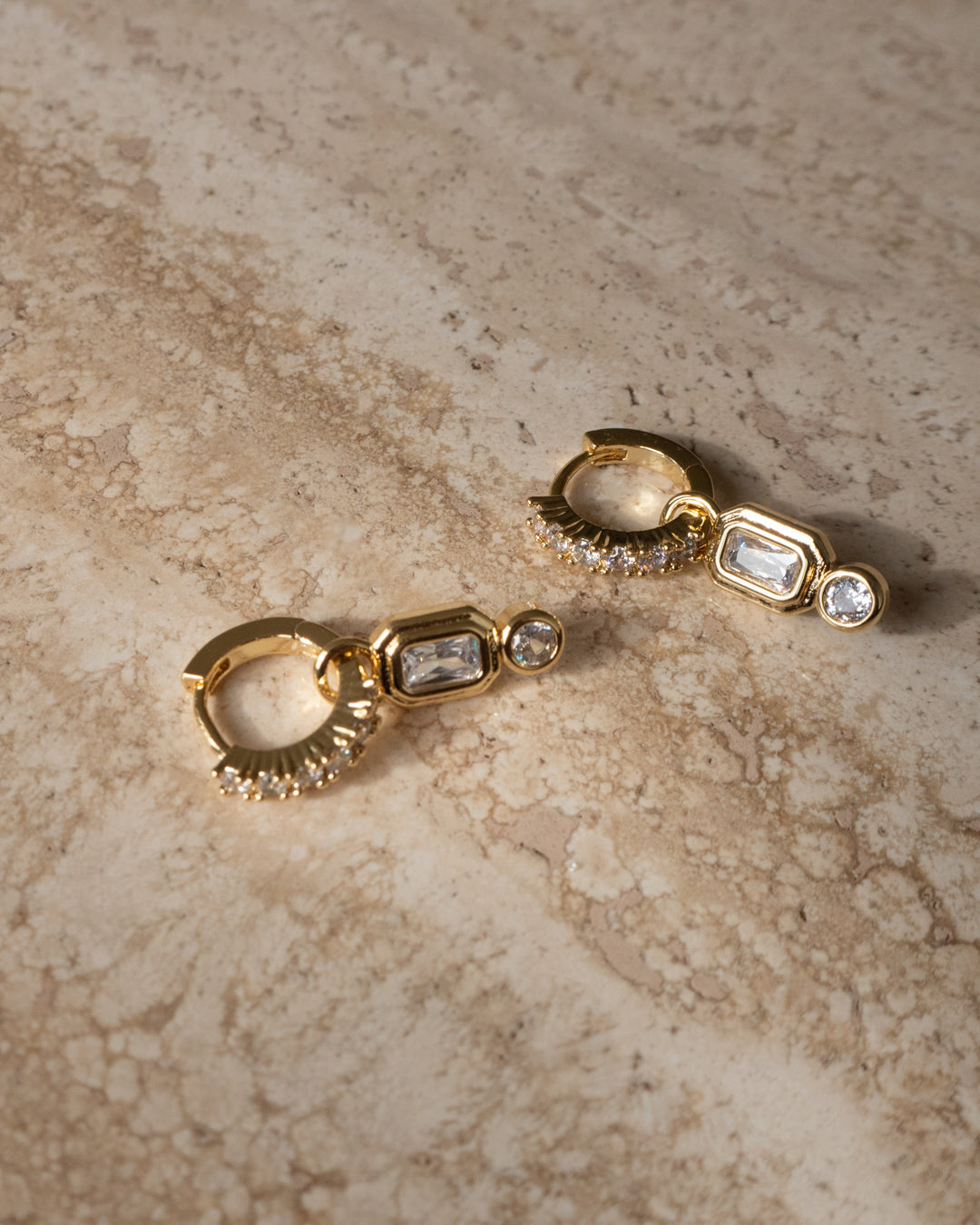 Pyramid Bezel Huggies - Gold - Earrings — detail view