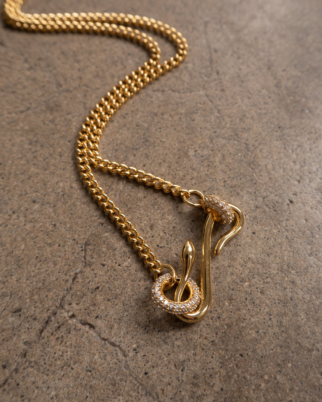 Pavé Hook Charm Necklace - Gold — detail view