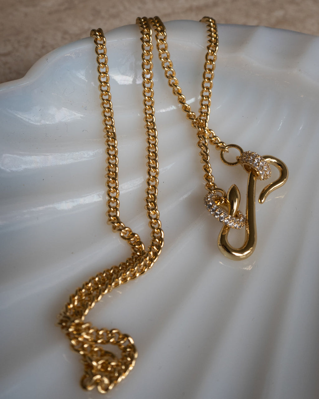 Pavé Hook Charm Necklace - Gold — alternate angle