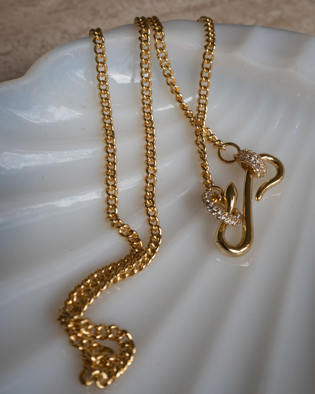 Pavé Hook Charm Necklace - Gold — alternate angle