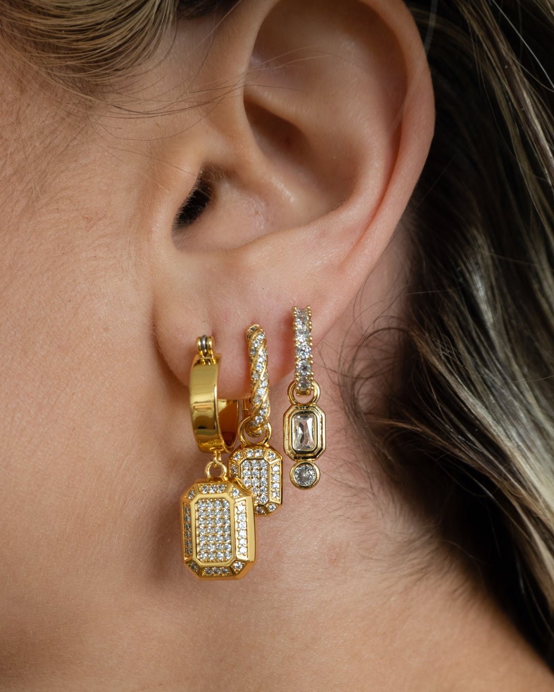 Faceted Diamond Statement Hoops - Gold — another angle