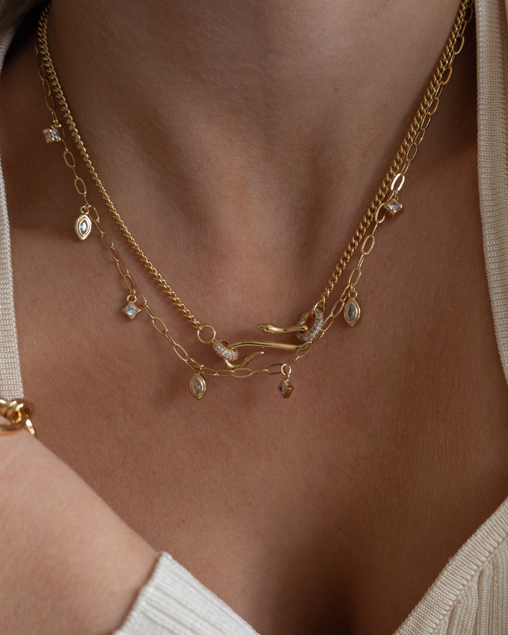 Pavé Hook Charm Necklace - Gold — another angle