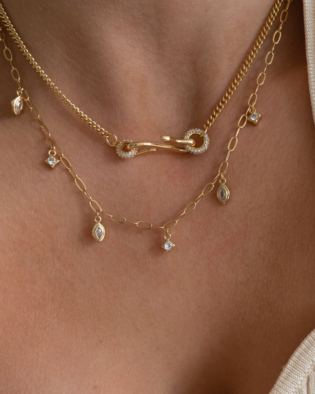 Pavé Hook Charm Necklace - Gold — alternate view