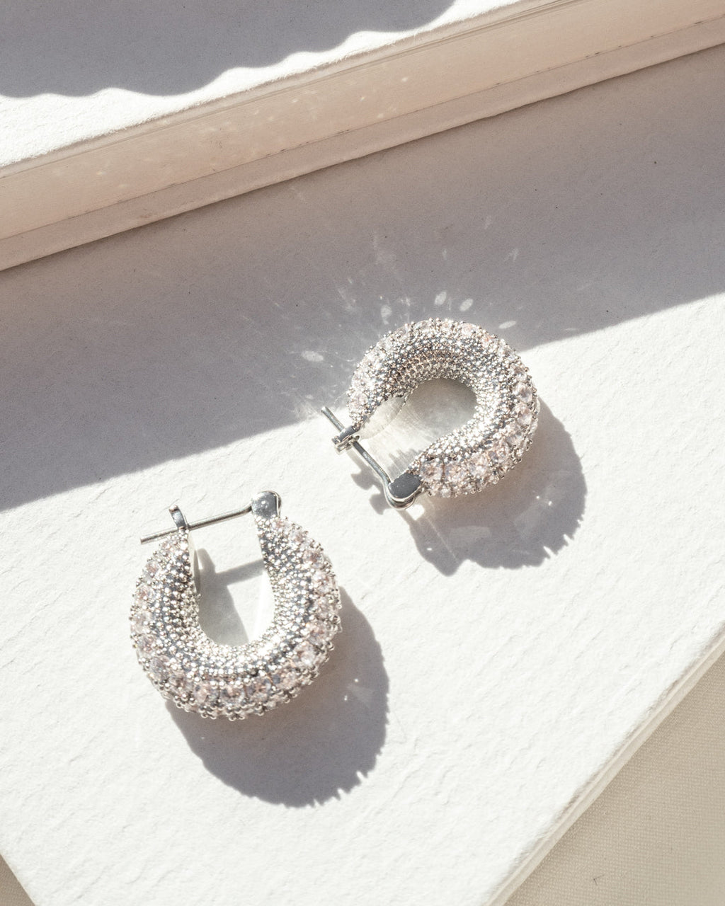 Pavé Giselle Hoops - Silver — another angle