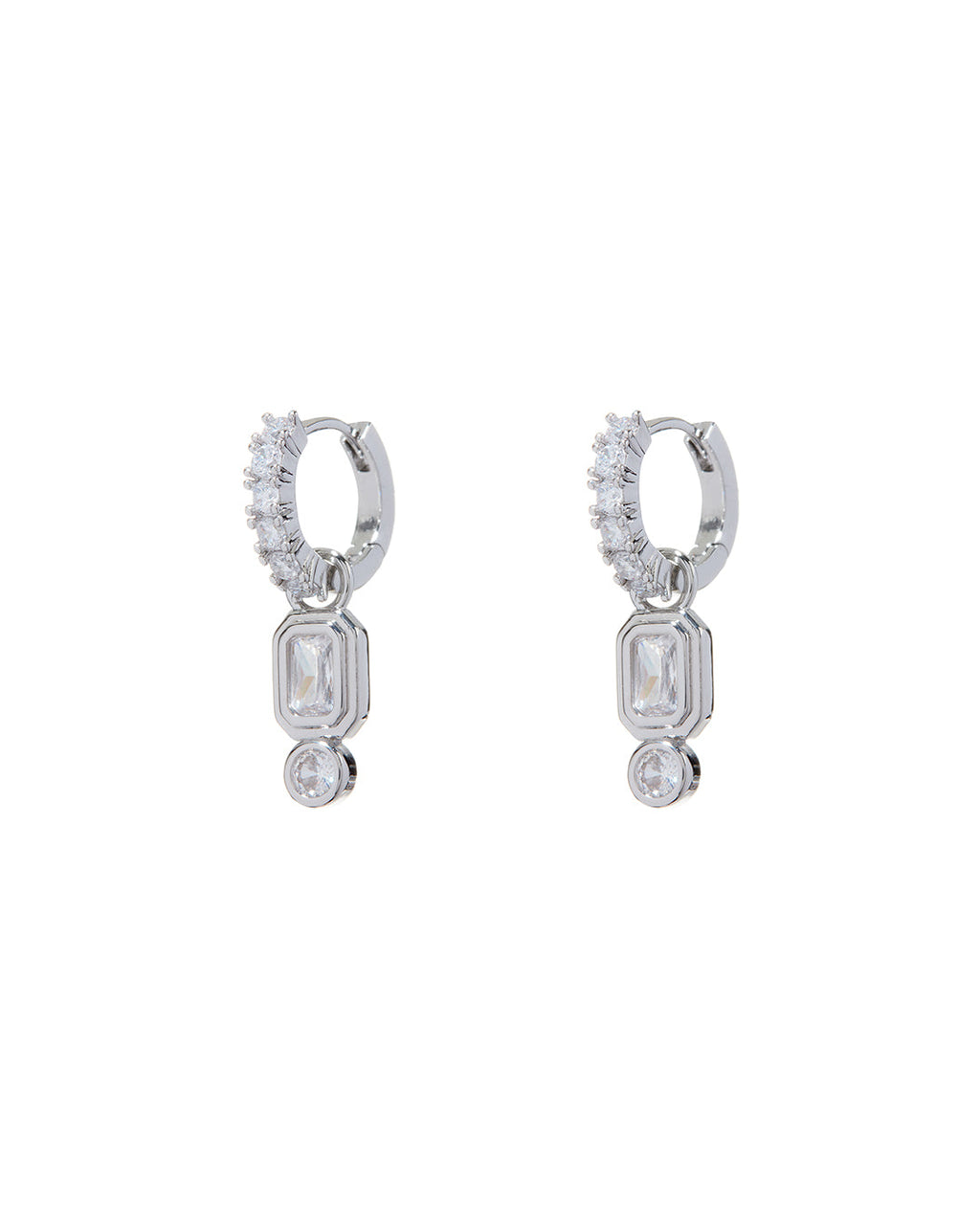 Pyramid Bezel Huggies - Silver - Earrings