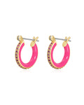 Pavé Amalfi Huggies- Hot Pink - Gold - Earrings