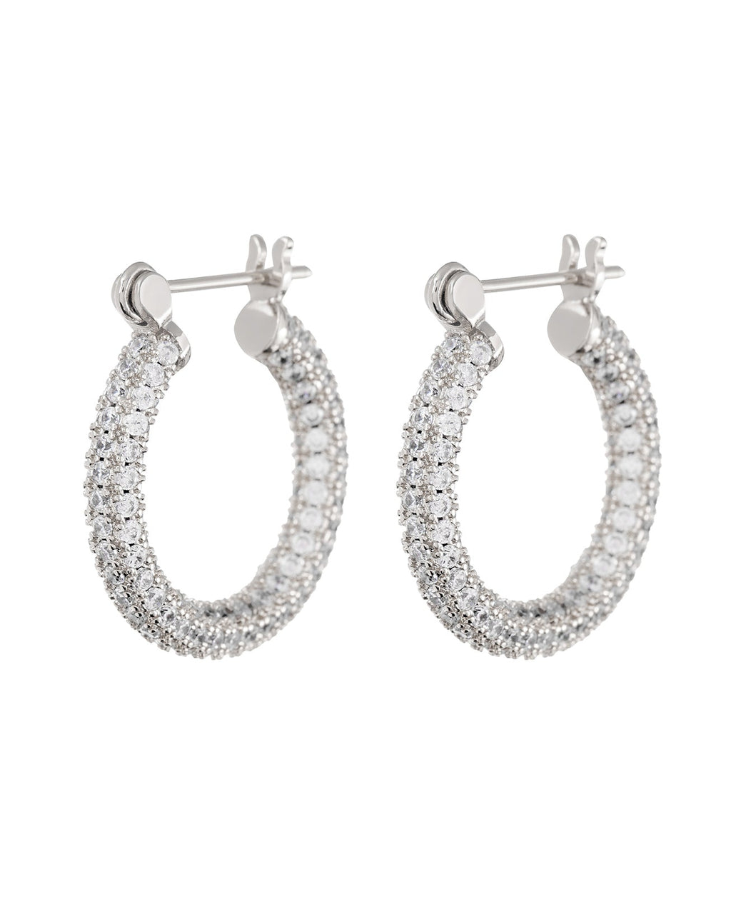 Pavé Baby Skinny Amalfi Hoops - Silver