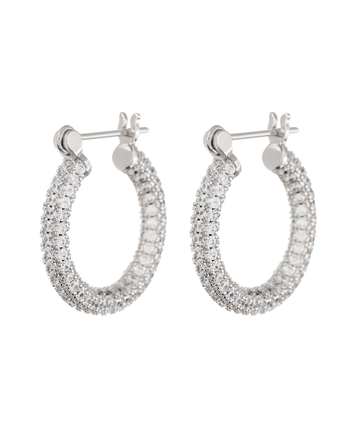 Pavé Baby Skinny Amalfi Hoops - Silver
