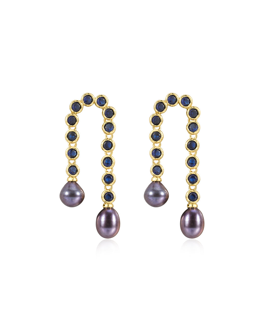 Pavé Blue Pearl U Studs in Gold - Earrings