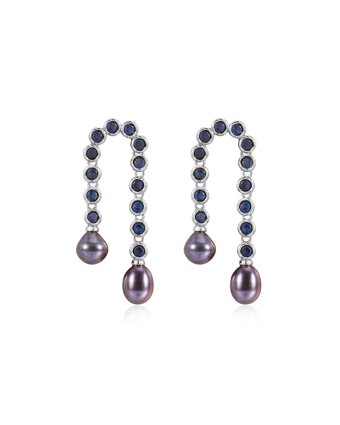 Pavé Blue Pearl U Studs in Silver - Earrings — alternate view