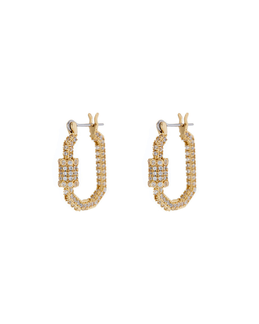 Pavé Carabiner Hoops - Gold