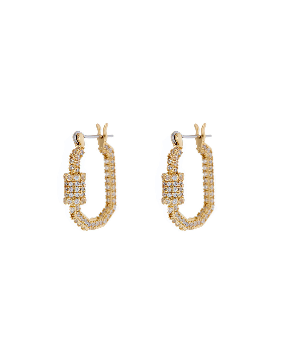 Pavé Carabiner Hoops - Gold