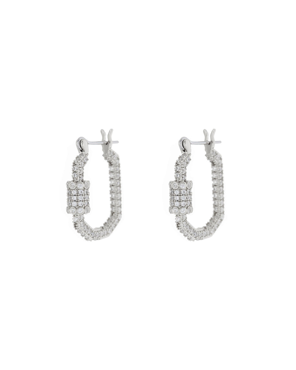 Pavé Carabiner Hoops - Silver