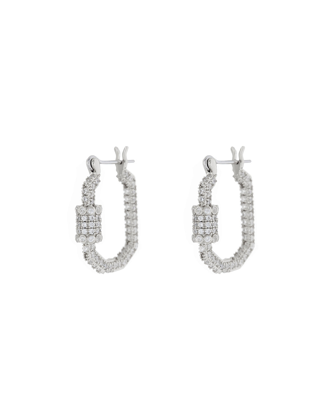 Pavé Carabiner Hoops - Silver