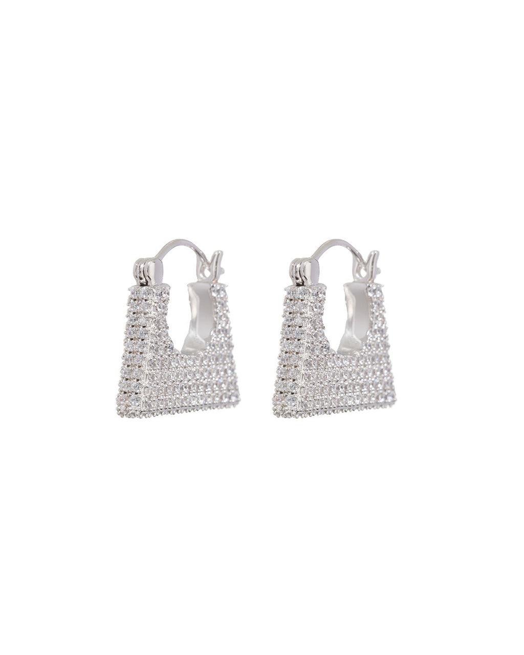 Pavé Careé Huggies - Silver - Earrings