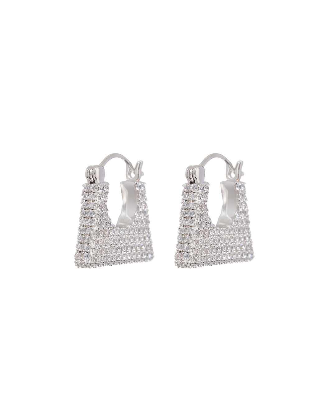 Pavé Careé Huggies - Silver - Earrings