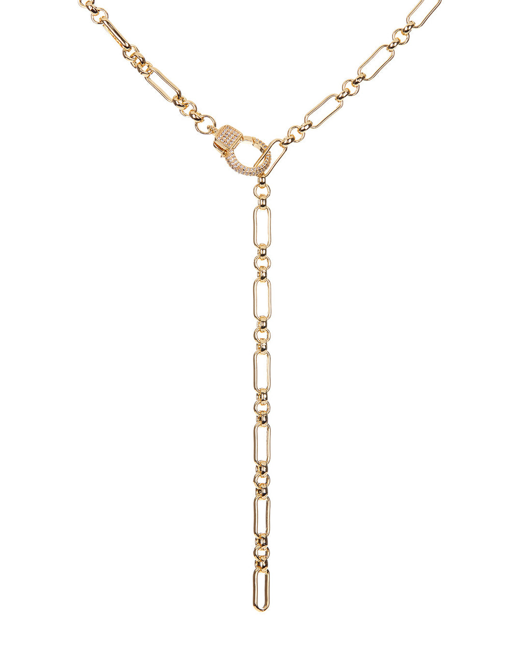 Pavé Clasp Lariat - Gold - Necklaces