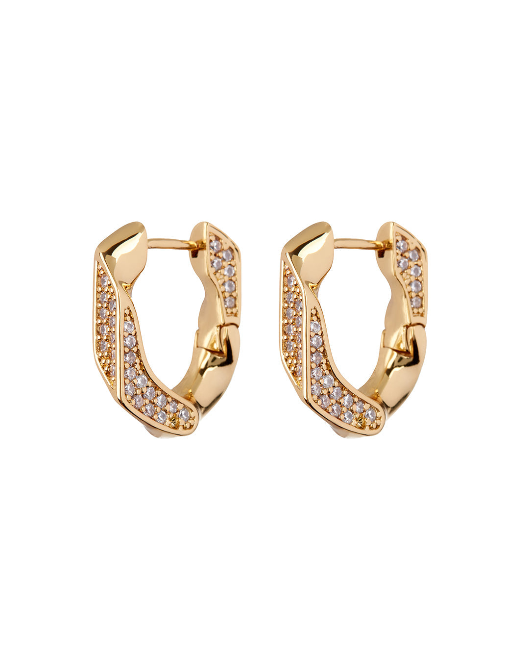 Pavé Cuban Link Hoops - Gold
