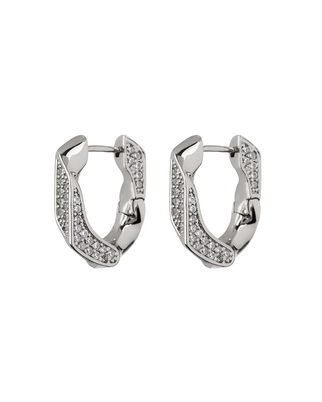 Pavé Cuban Link Hoops - Silver