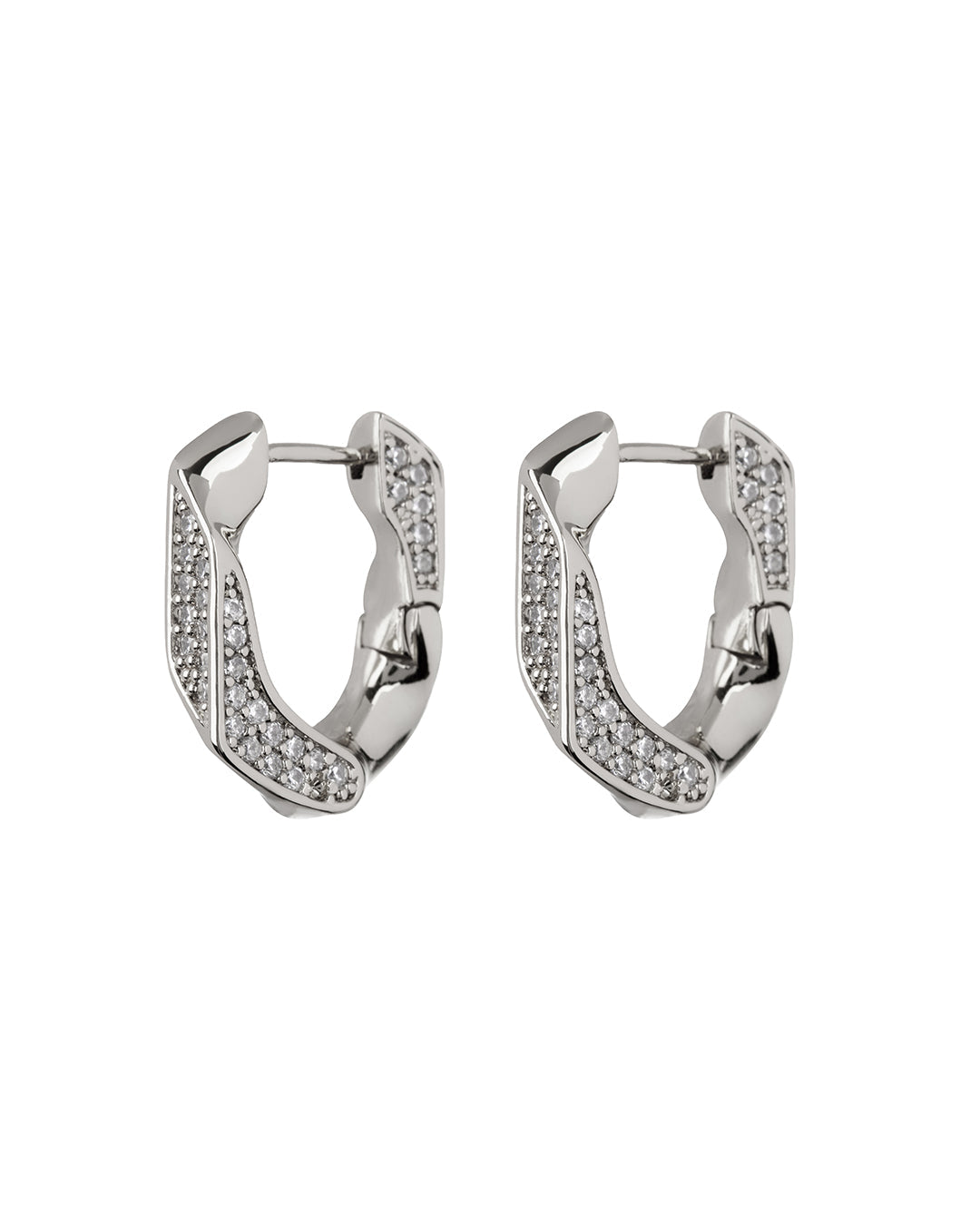 Pavé Cuban Link Hoops - Silver